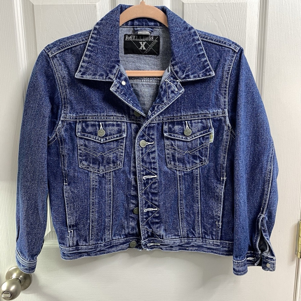 Million X Women's Vintage Blue Denim Y2k Jean Cropped Jacket Sz. S-see Msrmnts.